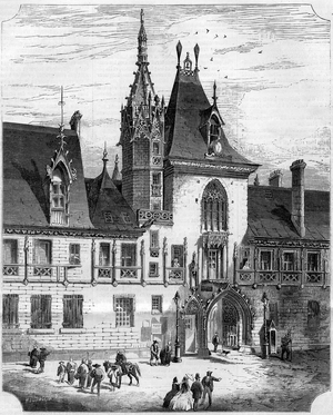 15th century Gothic architecture: facade of the inner courtyard of the house of Jacques Coeur, 1858 (print)