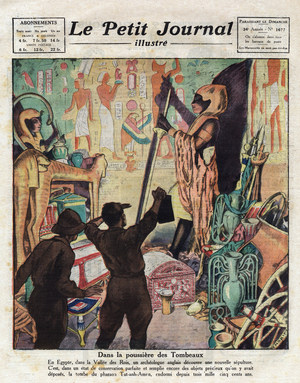 In November 1922, the English egyptologist Howard Carter and Lord Carnarvon entered for the first time the tomb of Pharaoh Tutankhamun- Illustration from “Le Petit Journal” 11/02/1923 (engraving)