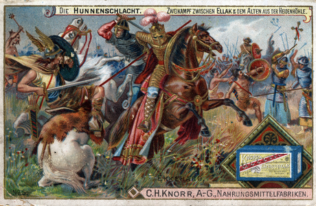 Barbarian invasions - History of Ekkehard IV of St. Gallen or Eckhard, Eckhart (980 -1057) erudit, and Latin poet. Battle of the Huns. A singular battle between Ellak and the elder of the Heidenhohle.