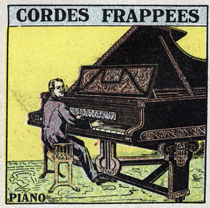 Musical instruments: batted string instruments. A piano player. 1925 (print)
