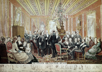 Meeting in the Salon Litteraire de la Maison Hugo, Paris, c.1875 (engraving)