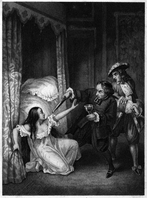Diane de Joannis de Châteaublanc de Roussan, Marquise of GANGES (1635-1667) murdered by her two brothers-in-step, the abbot and the knight of Ganges. Engraving from 1847.
