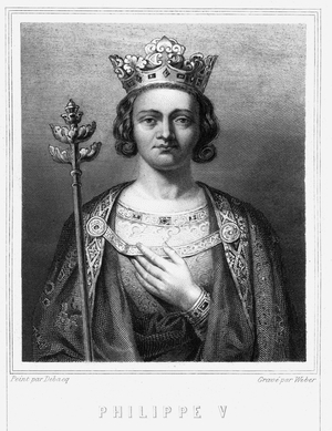 Portrait of Philippe V le Long (1294 - 1322), King of France - in “” Histoire des Français”” by Lavallée, engraving, sd., 19th century.