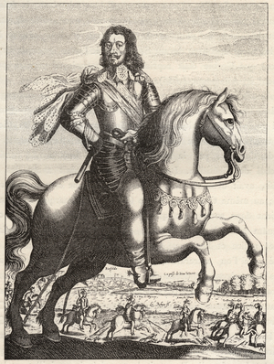Portrait of Bernard of Saxony Weimar with the representation of the capture of John of Werth by Duke Bernard and Duke of Rohan, 17th century (engraving)