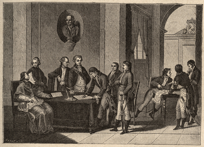 The Tolentino Treaty or Tolentino Peace is a peace treaty signed on 19 February 1797 in Tolentino, Italy, between France and the Pontifical States. (Between General Bonaparte and Pope Pius (Pio or Pius) VI (1717-1799). The Pope renounces himself to Avignon and Comtat Venaissin.
