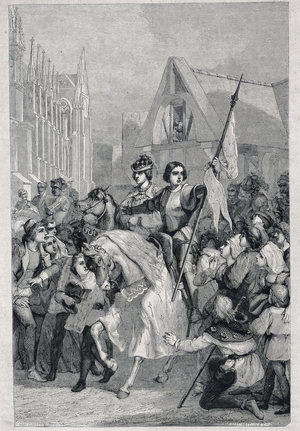 Entrance of Joan of Arc and Charles VII to Reims , 19th century (engraving)