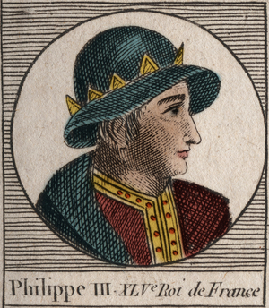 Portrait of Philip III of France, dit Philippe le Hardi (1245-1285) (dynasty of the Capetians) - Philip III called the Bold King of France - engraving from “Instruction sur l'Histoire de France”” by Charles Constant Le Tellier 1821