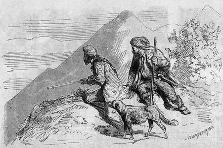 Corsican custom, 1865: banditry. Engraving in “” Histoire de la Corsica illustree””” by the abbe Jean Ange Galeti published in “Le Monde Illustré”” n°424 of 27 May 1865.
