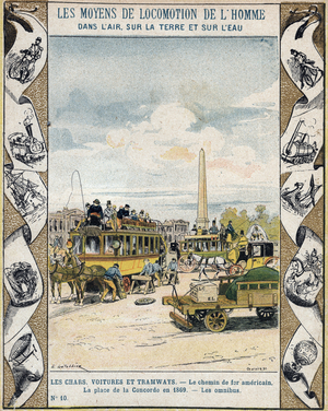 Traffic on Place de la Concorde in Paris in 1869, end of 19th century (engraving)