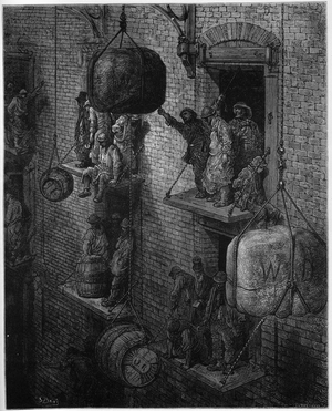 Warehousing in the City - from 'London, a Pilgrimage', written by William Blanchard Jerrold, 1872 (engraving)