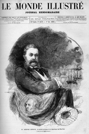 Portrait of Chester Alan Arthur, President of the United States. Engraving by Edmond Morin.  “Le Monde Illustré” No. 1279 of October 1, 1881.