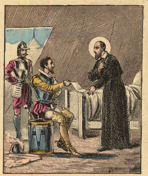Meeting between Saint Francois-de-Sales (Saint Francois de Sales) (1567-1622) and Henri IV in 1602 - Meeting of St. Francis de Sales and Henri IV of France - Engraving from “” Religious teaching by the eyes. Wonderful Album” by Louis Maitrejean and Georget Ramond - France 1910 -