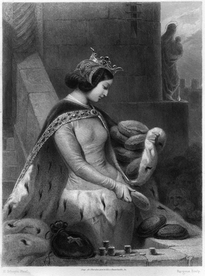 Saint Bathilde Queen of France (died 680) wife of Clovis II. In “Les Saintes Femmes”, 1852.