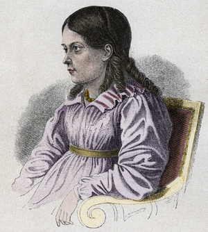 Portrait of Bettina von Arnim, Countess of Arnim (1785-1859), Woman of Letters and a German Romantic Newsplist, engraving by G. Wolf - Bettina von Arnim, 1785-1859, a writer of German Romanticism - Engraving after G Wolf