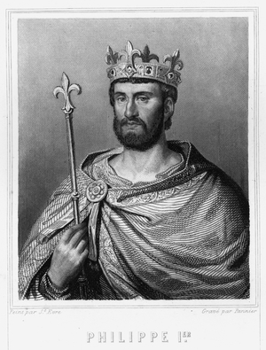 Portrait of Philip I (1060 - 1108), King of France - in “Histoire des Français”” by Lavallée, engraving, sd., 19th century.