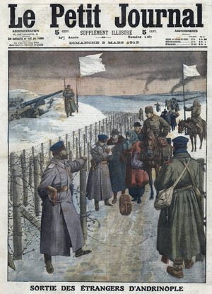 The exit of the foreign people of Andrinople to avoid bombing at the request of France, 1913 (print)