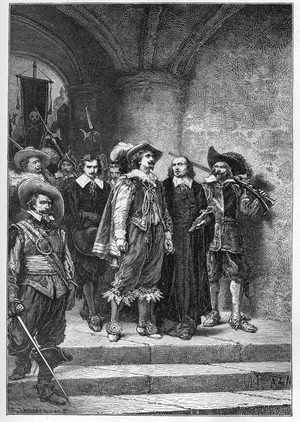 Francois-Auguste de Thou (1607-1642) and Henri Coiffier de Ruze d'Effiat, Marquis de Cinq-Mars (1620-1642) led to l'echafaud, Place des Terreaux in Lyon, September 12, 1642 - The execution of Francois Auguste de Thou and Marquis de Cinq Mars, in Lyon (France). On September 12, 1642 - engraving from “” L'histoire de France racontee à mes grandenfants”” - by Francois Guizot - 1872-1876