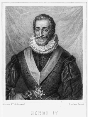 Portrait of Henry IV (1553 - 1610), King of France - in “Histoire des Français”” by Lavallée, engraving, sd., 19th century.