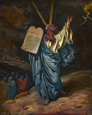 Representation of Moses with the new Tablets of the Law on Mount Sinai, 19th century (engraving)