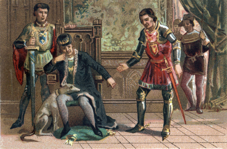 League of Public Good: King Louis XI meets Charles the Temeraire in Peronne, Duke of Burgundy. Chromolithography around 1890.