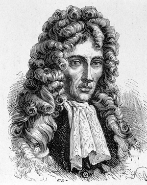 Portrait of Robert Boyle (1627 - 1691), Irish physicist and chemist - in “” Album of Science; illustrious scientists; Great discoveries””” 1896.