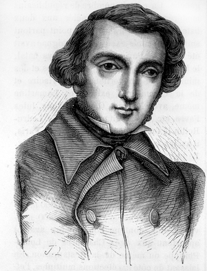 Portrait of Alexis de Tocqueville (1805 - 1859), French historian and politician. Engraving 19th century.