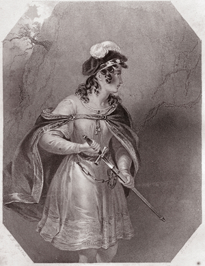 Imogene: daughter of Cymbeline - Imogen (Cymbeline) in - “” Shakespeare Women's Gallery, collection of forty-five serious portraits by the early London artists, enriched with critical and literary notices””” circa 1838 - from “” Gallery of the women of Shakespeare, Collection of forty five portraits engraved by the first artists of London, enriched by critical and literary notes”, circa 1838