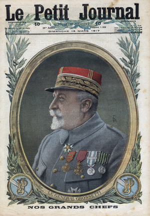 First World War: portrait of General Paul Francois Grossetti, French military.  “Le petit journal" of March 18, 1917.