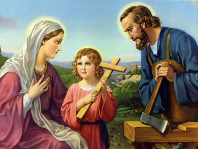 The holy family, chromolithography of the end of the 19th century representing the life of Christ.