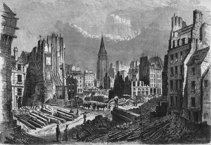 Transformations de Paris sous le Second Empire, Paris haussmannien : percement de la rue de Rennes, 1868. Gravure in ""Le Monde Illustre"" n°562 du 18 janvier 1868.