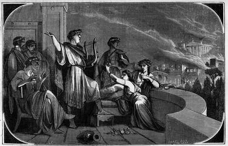 Fire of Rome by Neron. Between 18 and 24 July 64 the city of Rome was devastated by a large fire allegedly caused by Emperor Nero to accuse and persecute the Christians. Engraving in “Histoire des Papes-Rois-Queen and Empereurs a travers les centuries”” by Maurice Lachatre, 1863.