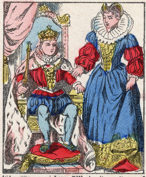 Portrait of Louis XIII child and Marie de Medicis , late 19th century (engraving)