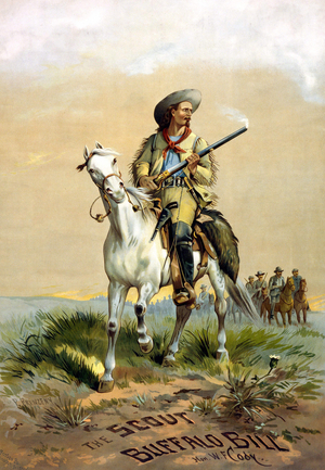Cover of the book “The Scout Buffalo Bill” by Han. W.F. Cody, illustration by P. Frenzeny, sd. between 1860 and 1890.