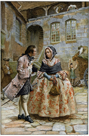 Illustration for “Histoire de Manon Lescaut et du chevalier Des Grieux” by L'abbe Prevost, 1885 (engraving)
