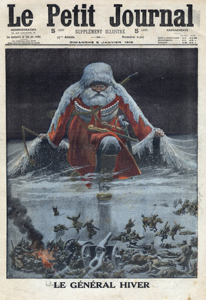 First World War 1914-1918. “The General Winter”: symbolic illustration of the cold that covers German soldiers in Russia. In , on 09/01/1916.
