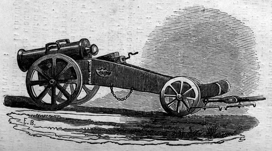 The howitzer of the Austrian army used during the Battle of the Buffalora Bridge (Italy) during the Risorgimento in 1859. Engraving in “” Le Monde Illustré”” n°114 of 18 June 1859.