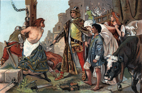 The justice of Baudouin VII, Count of Flanders said to the axe, beg of 20th century (chromo)