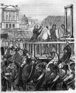 French revolution: execution of Louis XVI on 21 January 1793. Engraving in “Histoire des Papes-Rois-Queen and Empereurs a travers les centuries”” by Maurice Lachatre, 1863.