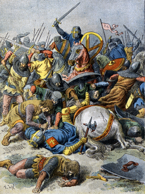 Philippe Auguste in Bouvines, 1214 (engraving)