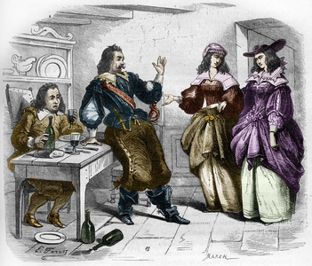 Anne “” Ninon”” from the Enclo (or Ninon de Lenclos or Ninon de Lanclos, 1620-1705) to the cabaret. Engraving in “The history of prostitution and debauche among all the peoples of the world from antiquity to the present day” by Dr. Th. -F. Debray, 1879.