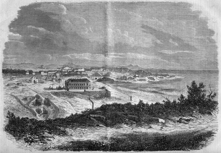 View of the city of Biarritz, Pyrenees Atlantic (64) in 1858. Engraving in “” Le Monde Illustré”” n°75 of 18 September 1858.