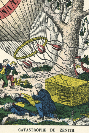 On April 15, 1875, the Zénith disaster left Paris with Croce-Spinelli, Sivel and Tissandier. Engraving of the 19th century.