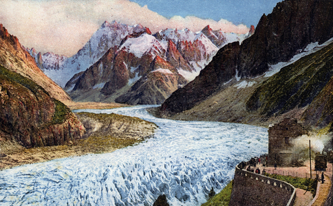 Mer de Glace, (Glacier) Chamonix, (Mont Blanc) (Mont-Blanc) Haute-Savoie (Haute Savoie), Rhone-Alpes (Rhone Alpes), France. Around 1930.