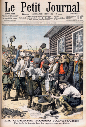 Convicts in Siberia being conscripted to fight in the Russian-Japanese War, 1905 (print)
