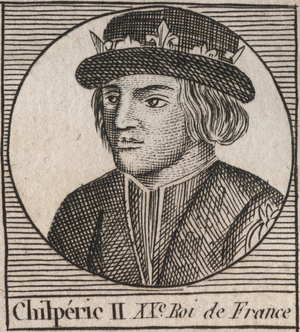 Portrait of Chilperic II (c. 670 - 721), King of Neustria - CHILPERIC II king of the Franks - engraving from “Instruction sur l'Histoire de France”” by Charles Constant Le Tellier 1821