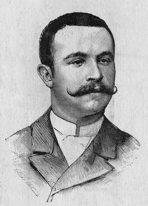 Portrait of Francois Lhoste (1859-1887), French aeronaute - in “” Album de la Science; illustrious scholars; Grandes disouvertes””” 1896.