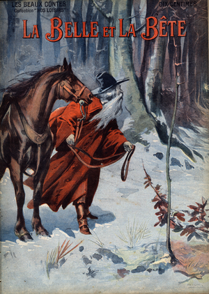 Beauty and Bete. Folk tale. Illustration of Vaccari and Carrey in “” Les beaux tales”” collection “” Nos loisirs””” around 1910. Private collection.