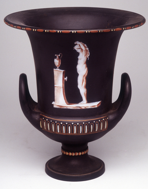 Wedgwood vase depicting a young woman at her toilet, black ceramic or black basalt, painting at "the encaustic", England, 1775 - 1790