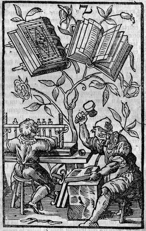 A bookbinding workshop in the Middle Ages.