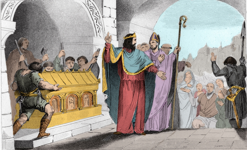 Clovis II Selling Silver and Gold from the Shrine to Feed the Poor, 1825 (engraving)